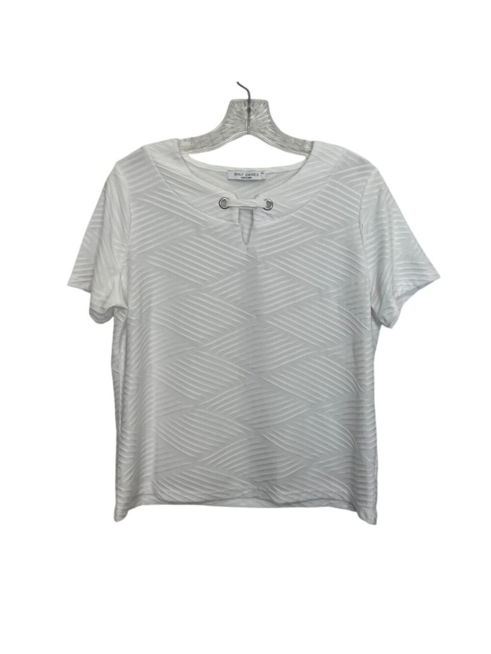 Emily Daniels Textured Short Sleeve Top Shirt Petite Large PL White Lightweight